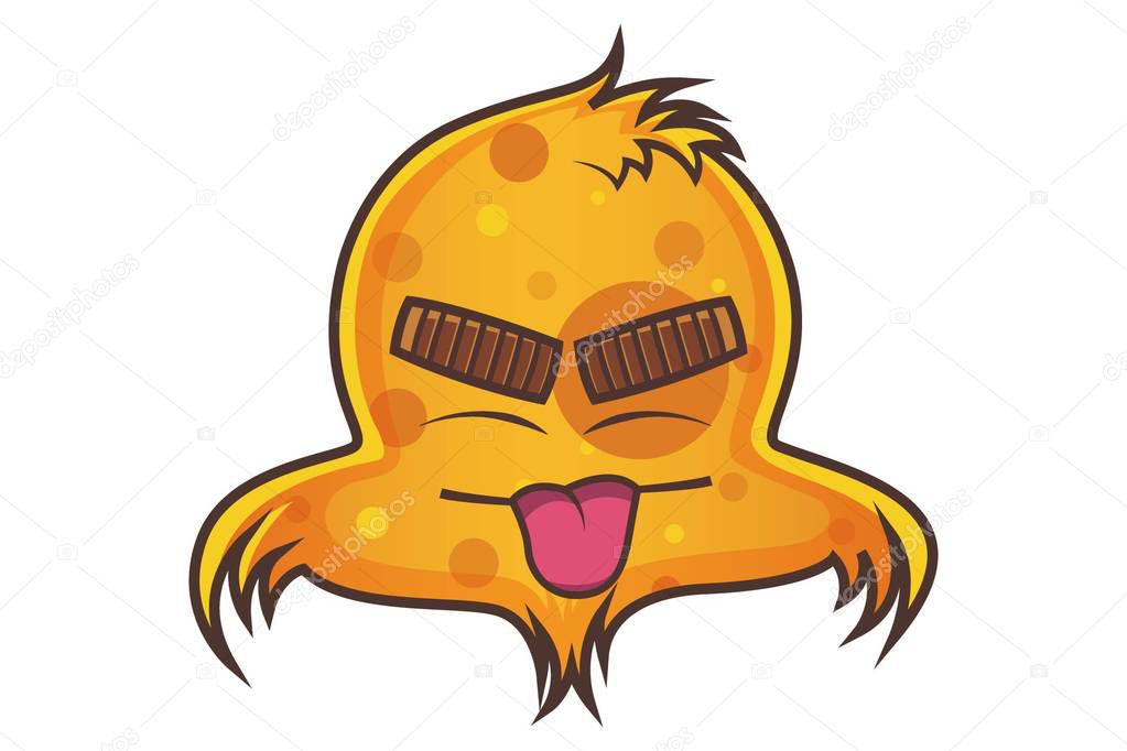 Vector cartoon illustration of cute yellow bird emoji showing tongue .Isolated on white background.