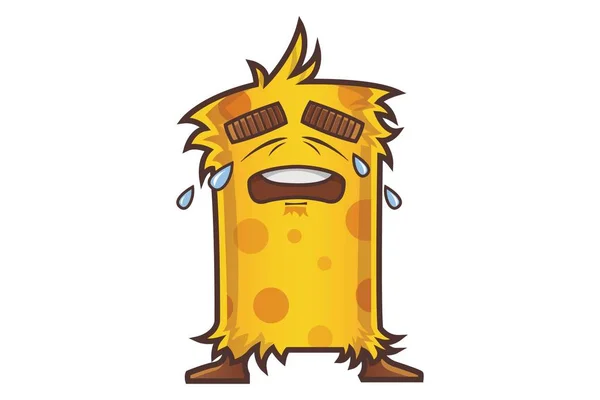 Векторная Карикатура Милого Желтого Мехового Монстра Плачет Изолированный Белом Фоне — стоковый вектор