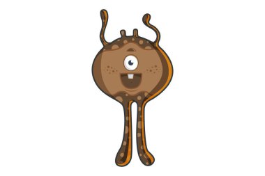Vektör karikatür çizim kahverengi canavar mutludur. Beyaz arka plan üzerinde izole.