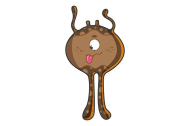 Kahverengi canavar dilini gösterilen vektör karikatür çizim. Beyaz arka plan üzerinde izole.