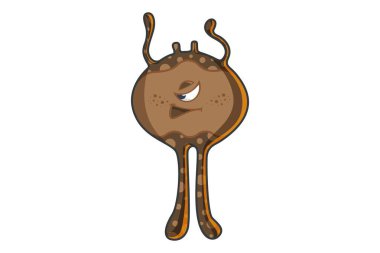Vektör karikatür çizim. Kahverengi canavar yüz yapıyor. Beyaz arka plan üzerinde izole.