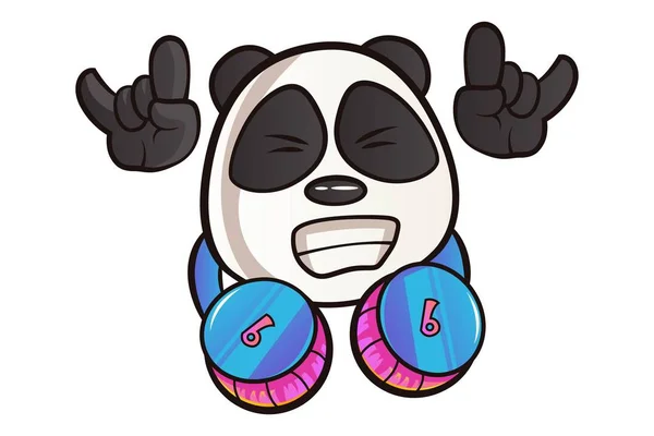 Vektorové Ilustrace Kreslené Roztomilý Panda Sluchátka Krku Ukazuje Palec Izolované — Stockový vektor