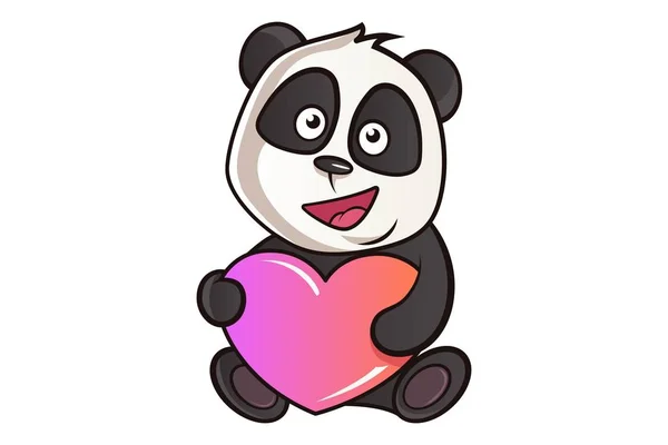 Vektor Cartoon Illustration Von Niedlichen Panda Mit Herz Isoliert Auf — Stockvektor