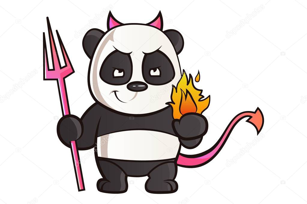 Vector cartoon illustration of cute panda dress up like a devil. Isolated On white background.