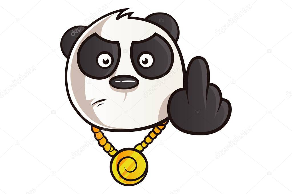 Vector cartoon illustration of cute panda is angry and showing middle finger. Isolated On white background.