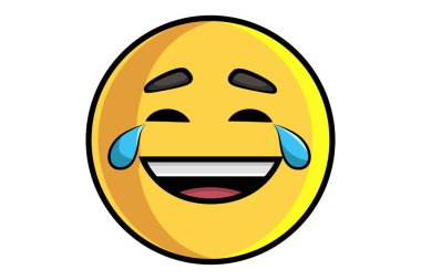 Şirin surat emoji vektör karikatür çizim gülüyor. Beyaz arka plan üzerinde izole.