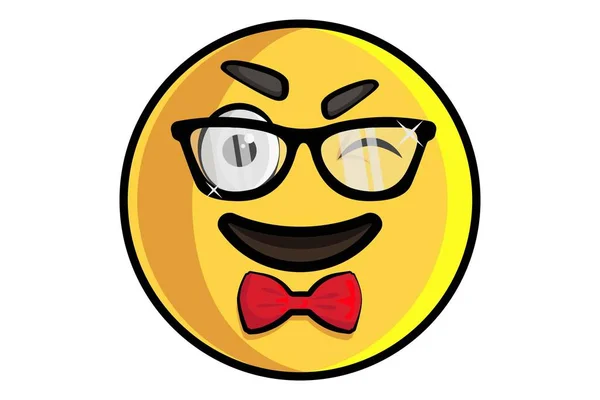 Vektor Tecknad Illustration Söt Smiley Emoji Bär Glasögon Isolerad Vit — Stock vektor