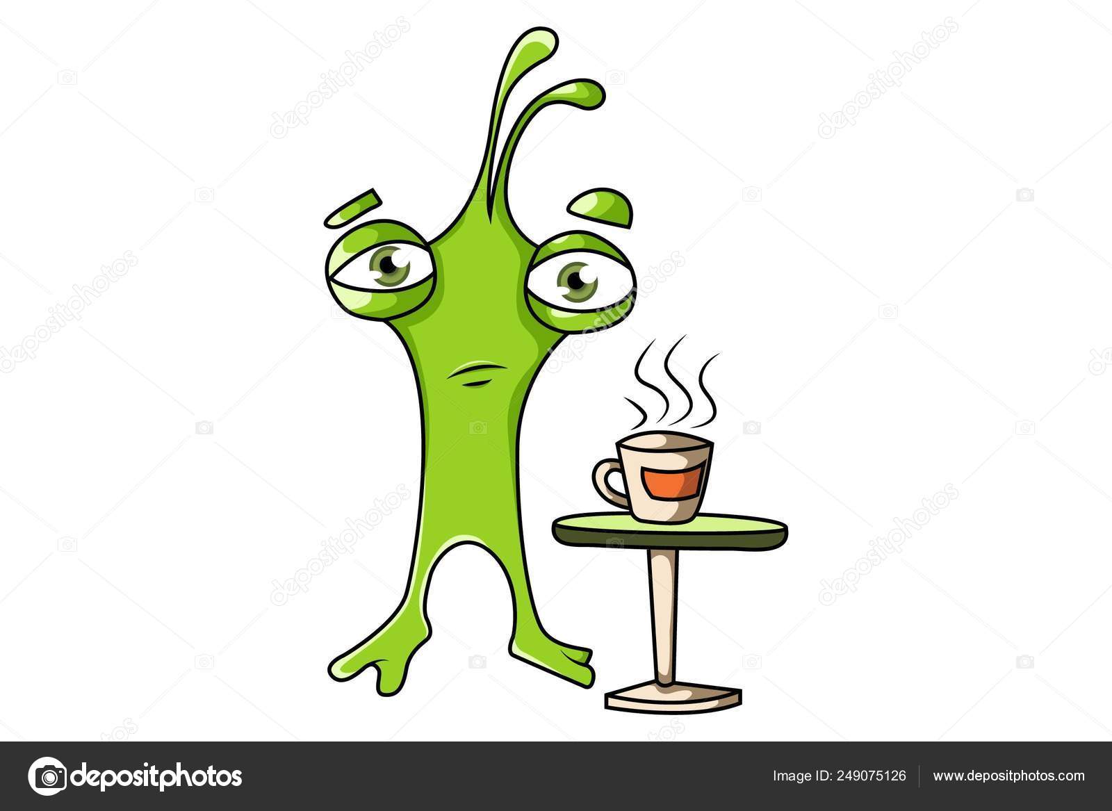 Vektor Cartoon Illustration Von Niedlichen Grunen Monster Tee Trinken Isoliert Vektorgrafik Lizenzfreie Grafiken C F1digitals 249075126 Depositphotos