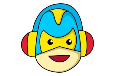 Robot kulaklık ile vektör Illustration. Beyaz arka plan üzerinde izole.