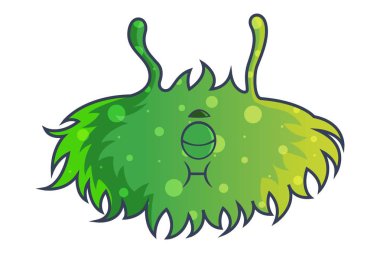 Vektör çizgi film gözleri yeşil canavar gösterimi kapalı. Beyaz arka plan üzerinde izole.