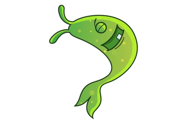 Vektor Tecknad Illustration Gröna Monster Skrattar Med Slutna Ögon Isolerad — Stock vektor
