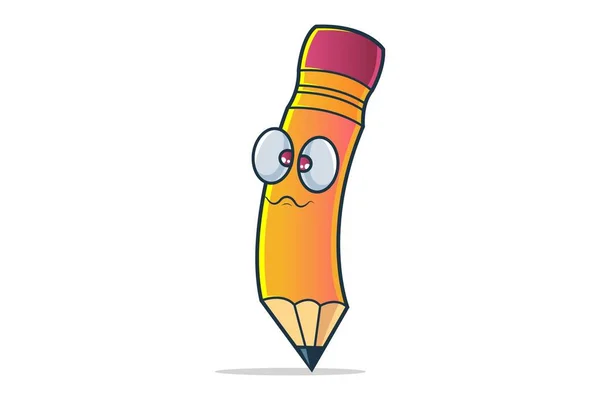 Vector Cartoon Illustration Cute Pencil Confused Isolated White Background — Stock Vector