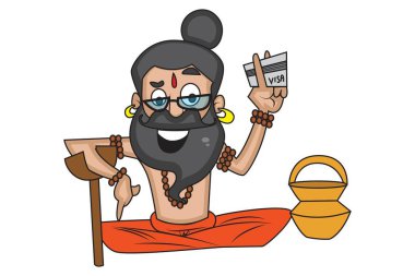 Şirin veri baba gösteren visa kartı vektör karikatür çizim. Beyaz arka plan üzerinde izole.