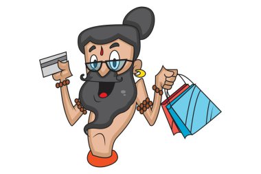 Şirin veri baba alışveriş torbaları ile vektör karikatür çizim. Beyaz arka plan üzerinde izole.