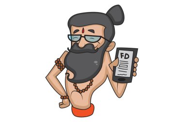 Vektör karikatür çizim şirin veri baba telefonla fd göster. Beyaz arka plan üzerinde izole.