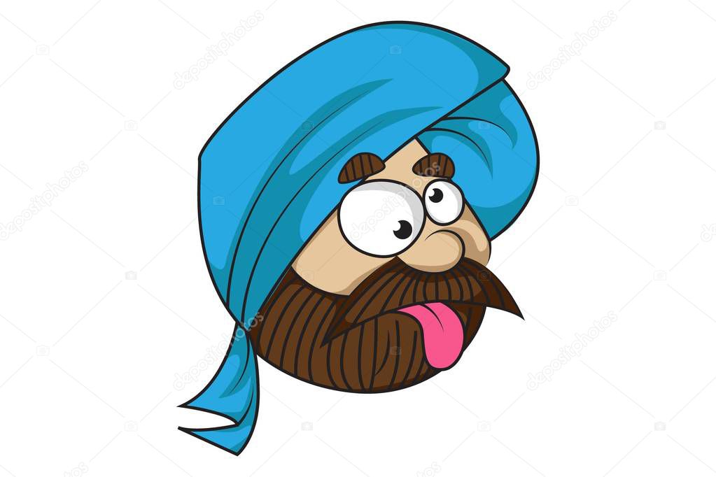 Vector cartoon illustration of cute sardar ji confused. Isolated on white background.