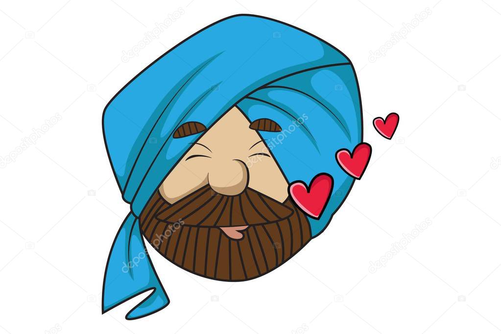 Vector cartoon illustration of cute sardar ji in love. Isolated on white background.