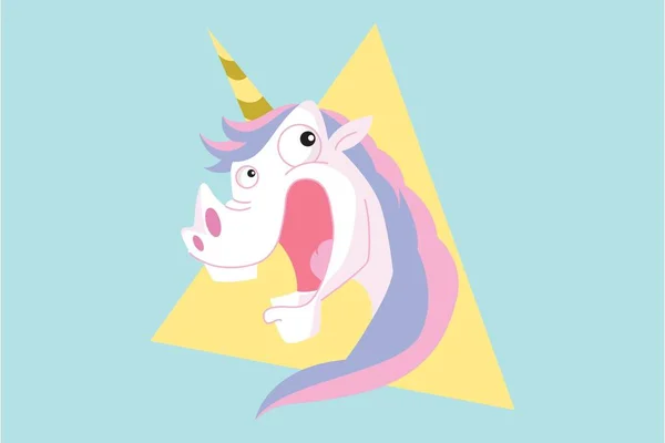 Vektor Gambar Kartun Teriakan Unicorn Yang Lucu Terisolasi Latar Belakang - Stok Vektor