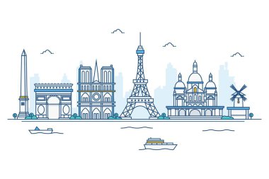 Vektör karikatür çizim Paris manzarası. Beyaz arka plan üzerinde izole.