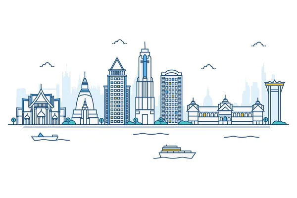Vector Cartoon Illustration Hong Kong Skyline Isolated White Background — Stock Vector
