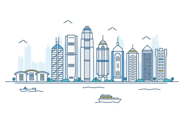 Ilustración Dibujos Animados Vectoriales Del Horizonte Bangkok Aislado Sobre Fondo — Vector de stock