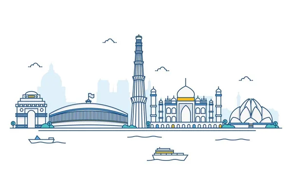 Vektor Cartoon Illustration Der Skyline Indiens Isoliert Auf Weißem Hintergrund — Stockvektor