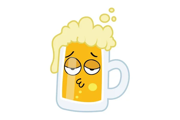 Vector Ilustración Dibujos Animados Taza Cerveza Aburrido Aislado Sobre Fondo — Vector de stock