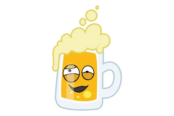 ビール カップ ニヤリのベクトル漫画イラスト 白い背景に分離 — ストックベクタ