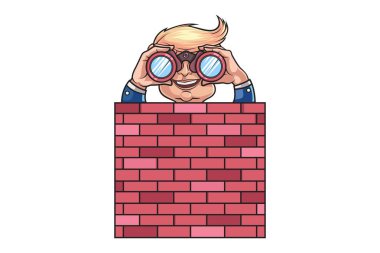 Teleskop ile şirin trump vektör karikatür çizim. Beyaz arka plan üzerinde izole..