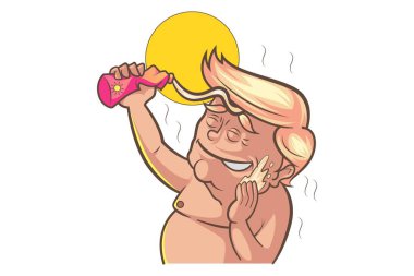 Vektör karikatür çizim. Şirin trump giysi olmadan. Beyaz arka plan üzerinde izole.