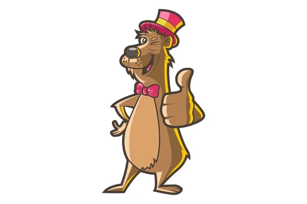 Illustration Vectorielle Dessin Animé Chien Mignon Portant Chapeau Montrant Pouces — Image vectorielle