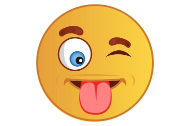  Şirin surat emoji vektör karikatür çizim dalga geçiyor. Beyaz arka plan üzerinde izole.