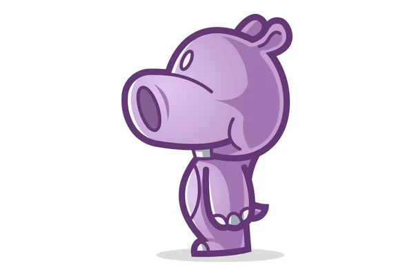 Illustration Vectorielle Dessin Animé Hippopotame Violet Debout Pose Latérale Isolé — Image vectorielle