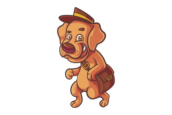 Illustration Vectorielle Dessin Animé Chien Mignon Portant Chapeau Avec Sac — Image vectorielle