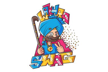 Punjabi tasarım vektör karikatür Illustration-Wakhra Swag. Beyaz arka planda yalıtılmış.
