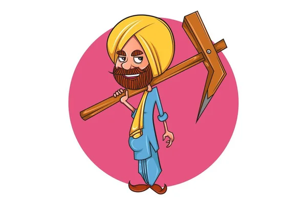 Dibujos Animados Vectoriales Ilustración Punjabi Agricultor Con Arado Aislado Sobre — Archivo Imágenes Vectoriales