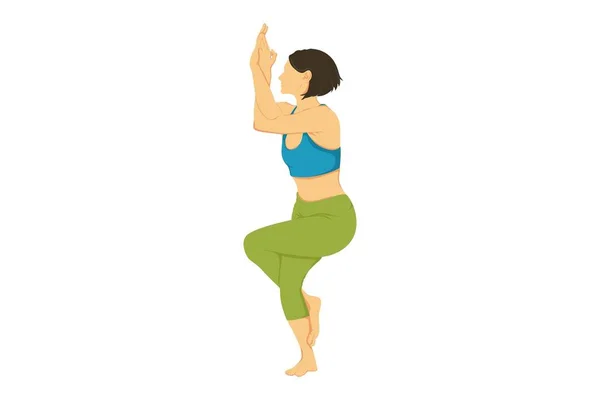 Vektor Cartoon Illustration Von Yoga Pose Garudasana Isoliert Auf Weißem — Stockvektor