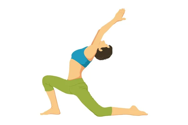 Illustrazione Del Fumetto Vettoriale Yoga Pose Anjaneyasana Isolato Sfondo Bianco — Vettoriale Stock
