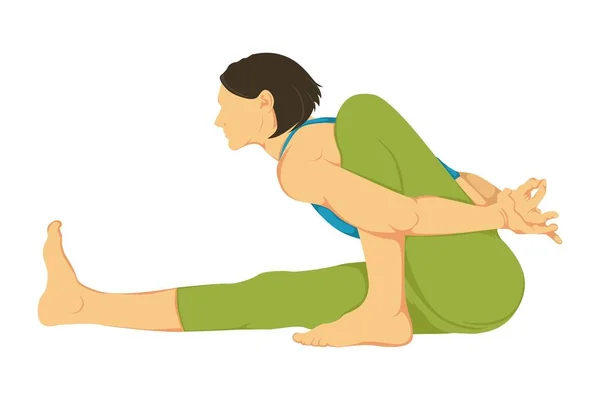 Vektor Cartoon Illustration Von Yoga Haltung Marichyasana Isoliert Auf Weißem — Stockvektor