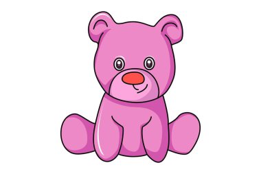 Vektör karikatür çizim sevimli pembe bir oyuncak ayı. Beyaz arka plan üzerinde izole.