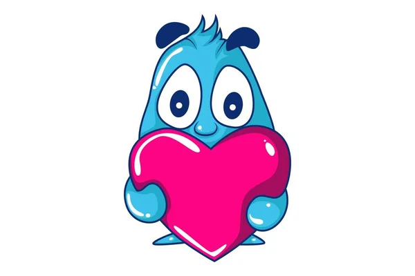 Ilustración Dibujos Animados Vectorial Lindo Monstruo Azul Con Corazón Aislado — Vector de stock