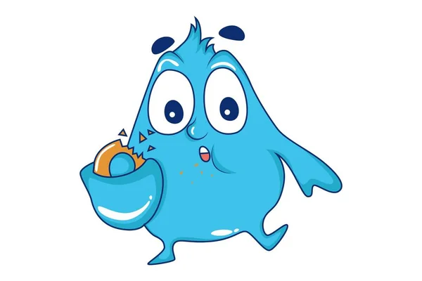 Vector Desenho Animado Ilustração Bonito Monstro Azul Comer Biscoito Isolado — Vetor de Stock