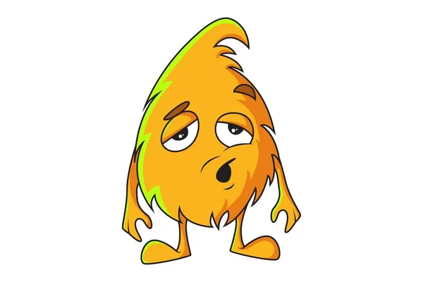 Ilustrasi Kartun Vektor Monster Berbulu Kuning Yang Lucu Telah Mencoba - Stok Vektor