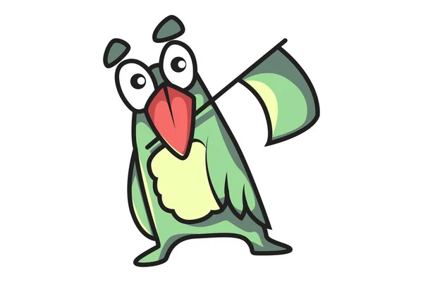 Desenho Animado Vetorial Ilustração Papagaio Bonito Segurando Bandeira Com Boca —  Vetores de Stock