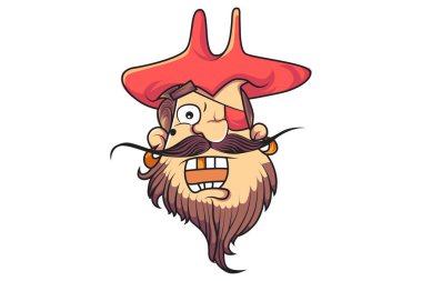 Şirin korsan yüz şok vektör karikatür çizim. Beyaz arka plan üzerinde izole.