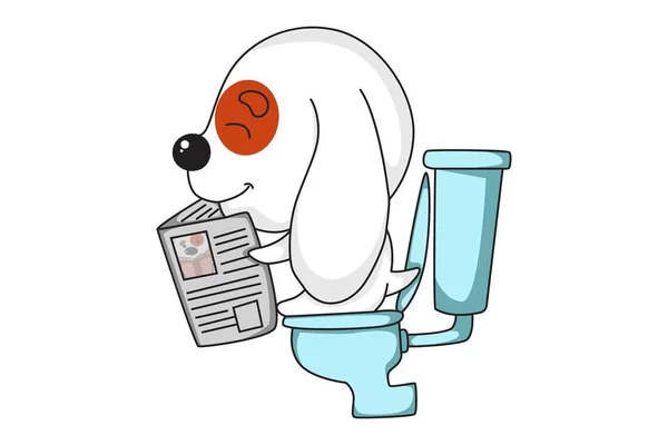 Wektor Kreskówka Ilustracja Cute Pies Siedzi Kome Czytania Gazety Izolowane — Wektor stockowy