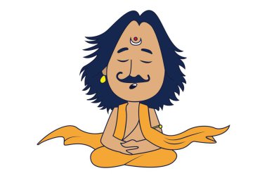 Vektör karikatür çizimi. Lord Arjuna meditasyon yapıyor. Beyaz arka plan üzerinde izole.