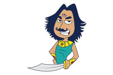 Vektör çizgi film illüstrasyon Lord Arjuna kılıç ile. Beyaz arka plan üzerinde izole.