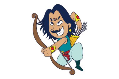 Vektör karikatür çizimi. Lord Arjuna sırıtarak. Beyaz arka plan üzerinde izole.