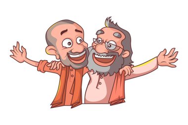 Uğur Modi ile Yogi Adıyanath vektör karikatür Illustration. Beyaz arka planda yalıtılmış.